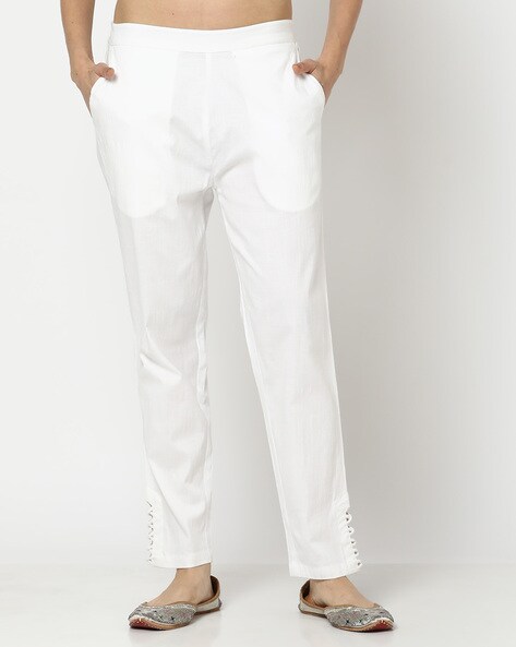 Women Semi-Elasticated Waist Straight Pants Price in India