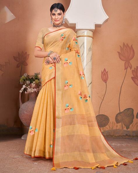 Light Orange Coloured Soft Cotton with Copper Zari woven Design Women –  Royskart