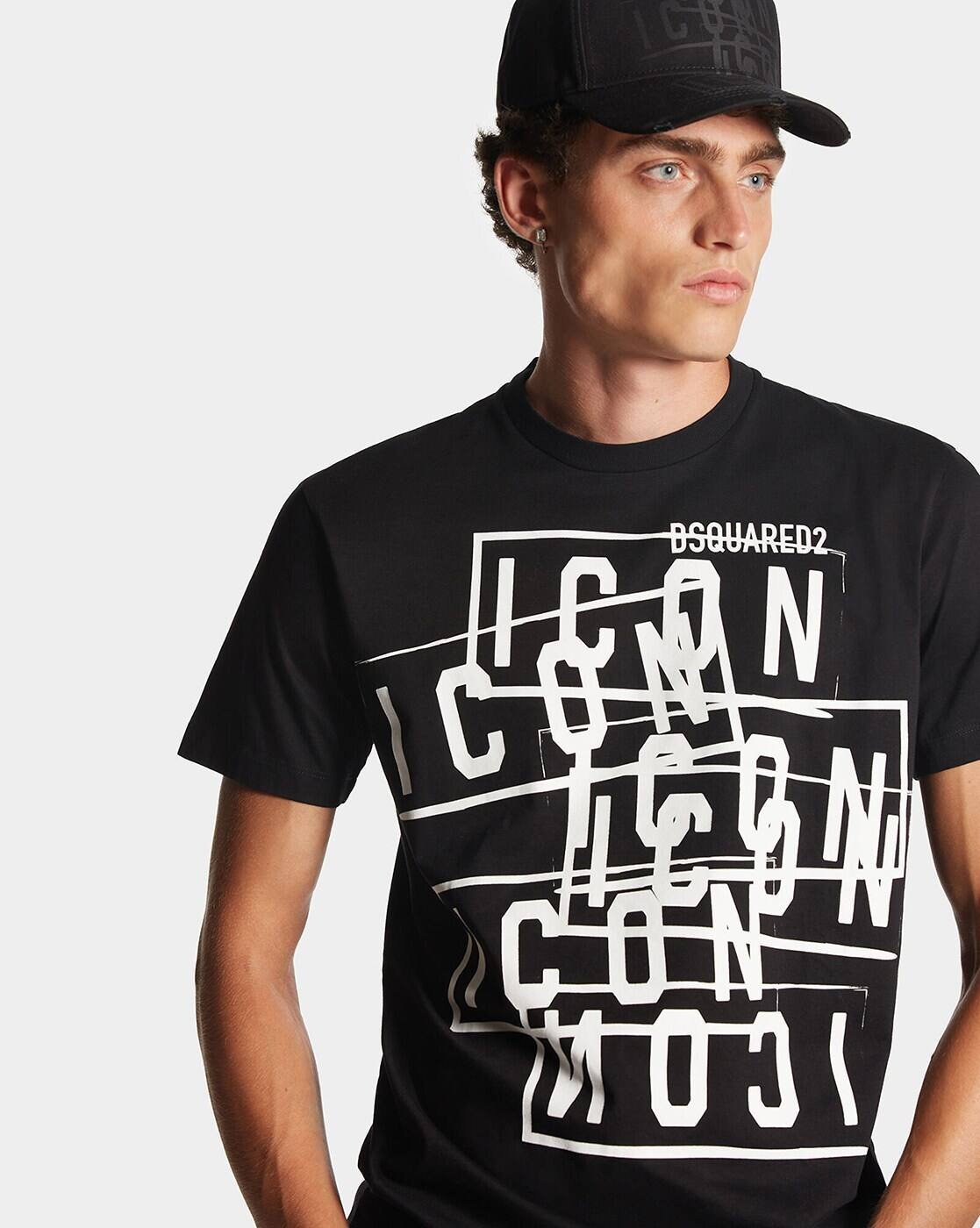 関税送料込【DSQUARED2】ROCCO COOL FIT T-SHIRT black white Dsquared2 Icon Splash Cool Fit cotton t-shirt for men
