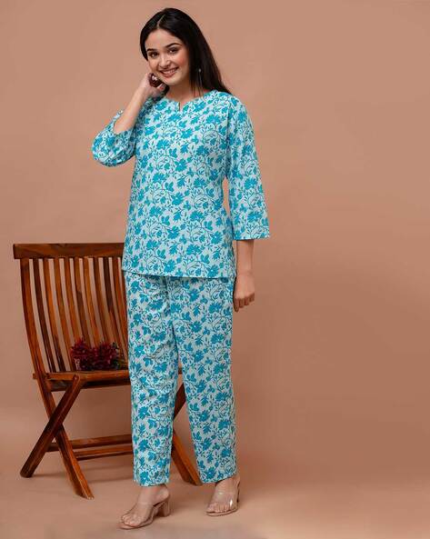 Women Floral Print Top Pyjamas Nightwear Set