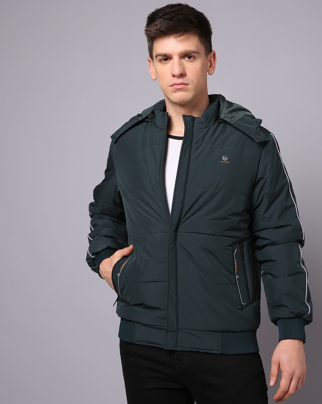 Buy Fort Collins Men Navy Blue Solid Padded Jacket on Myntra |  PaisaWapas.com