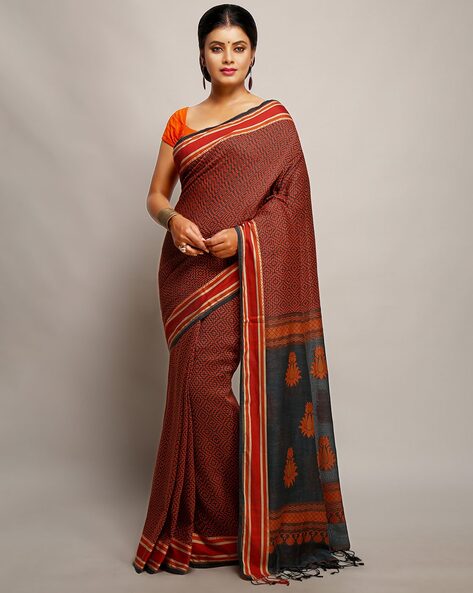 Buy CHHANDA HANDLOOM SAREES Women's Saree Pure Cotton | Cotton saree soft |  women's saree with Blouse Piece (Orange) at Amazon.in