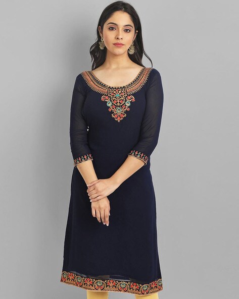 Women Embroidered A-Line Kurta