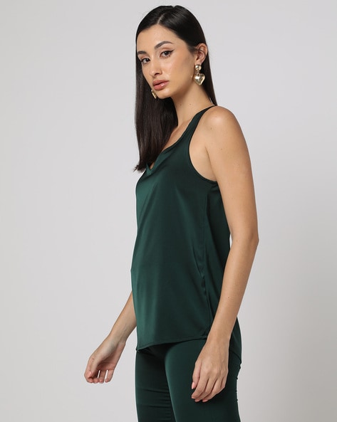 Buy Forest Green Sleeveless Blouse With Sweetheart Neckline Online