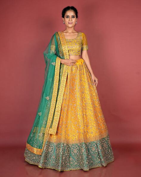 Buy Green Lehenga And Blouse Zari Brocade Anaya Embellished Bridal Set For  Women by Moledro Online at Aza Fashions.