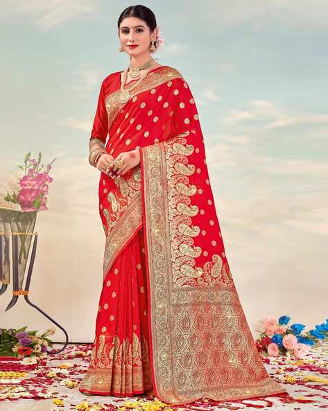 Sarees | Red Heavy Work Party Wear Saree | Freeup