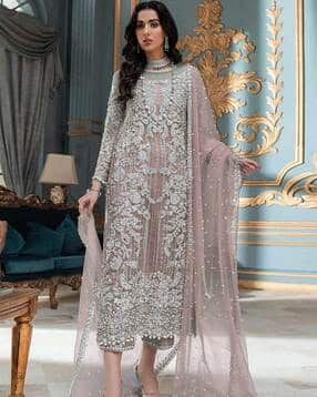 Women Embellished Semi-Stitched Straight Dress Material-image-30