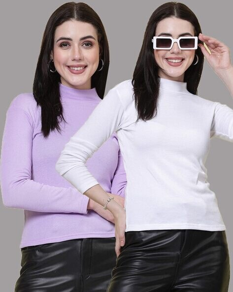 Clora Creation Women Pack of 2 Regular Fit High-Neck Tops