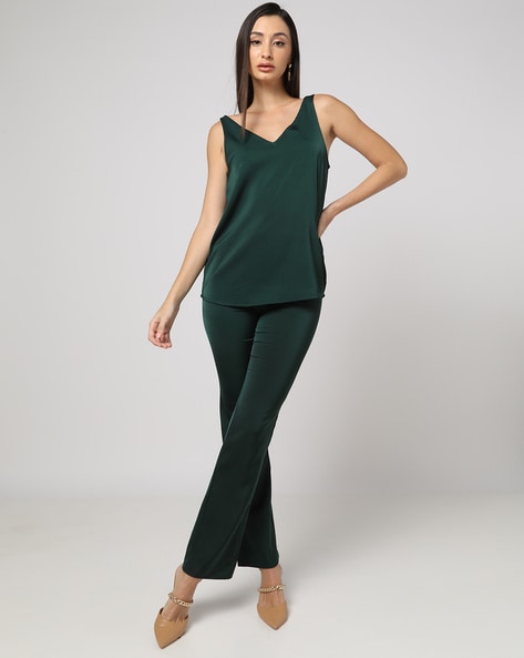 Buy Forest Green Sleeveless Blouse With Sweetheart Neckline Online