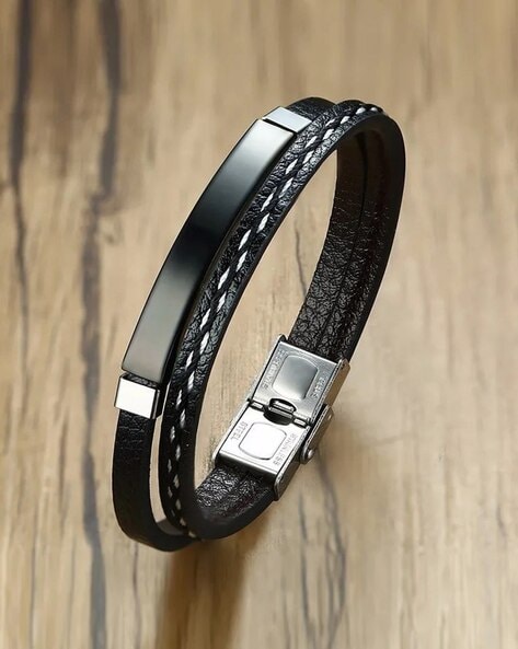 Buy Black Leather Cuff Bracelet for Men and Women, Full Grain Leather  Design Bracelet, Solid Brass Hardware, Made in Italy Leather Bracelet  Online in India - Etsy