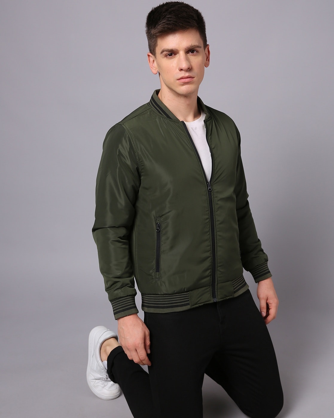 High Quality Men Custom Zipper Bomber Jacket in Khaki Wholesale  Manufacturer & Exporters Textile & Fashion Leather Clothing Goods with we  have provide customization Brand your own