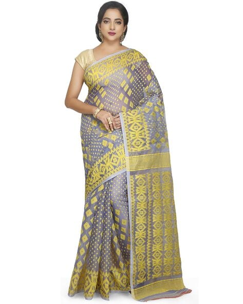 Trendy Hazar Buti Cotton Silk Jamdani Saree for Women