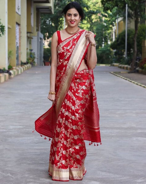 Orange With Silver Zari Woven Banarasi Silk Saree With Beautiful Jacqu -  House of Begum's