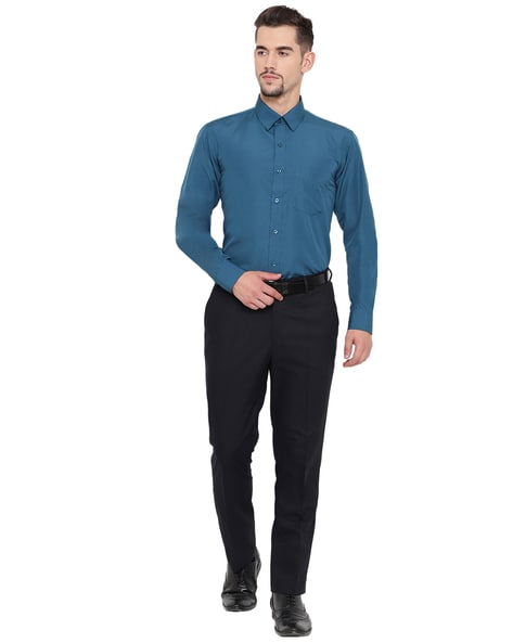 Navy Blue Party Wear Shirt for Men - Full Sleeve Printed & 100% Cotton Slim  Fit | JadeBlue