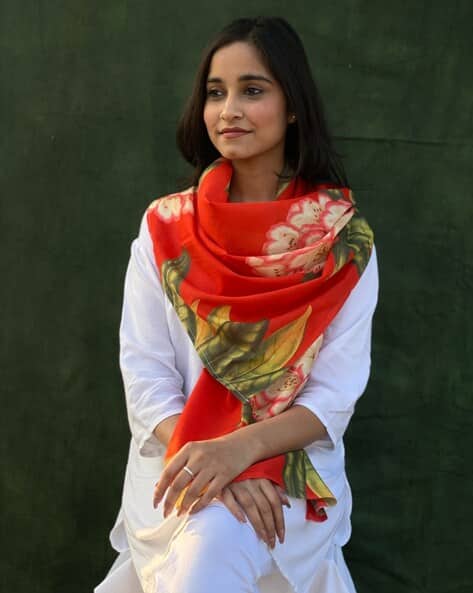Women Floral Print Cotton Scarf