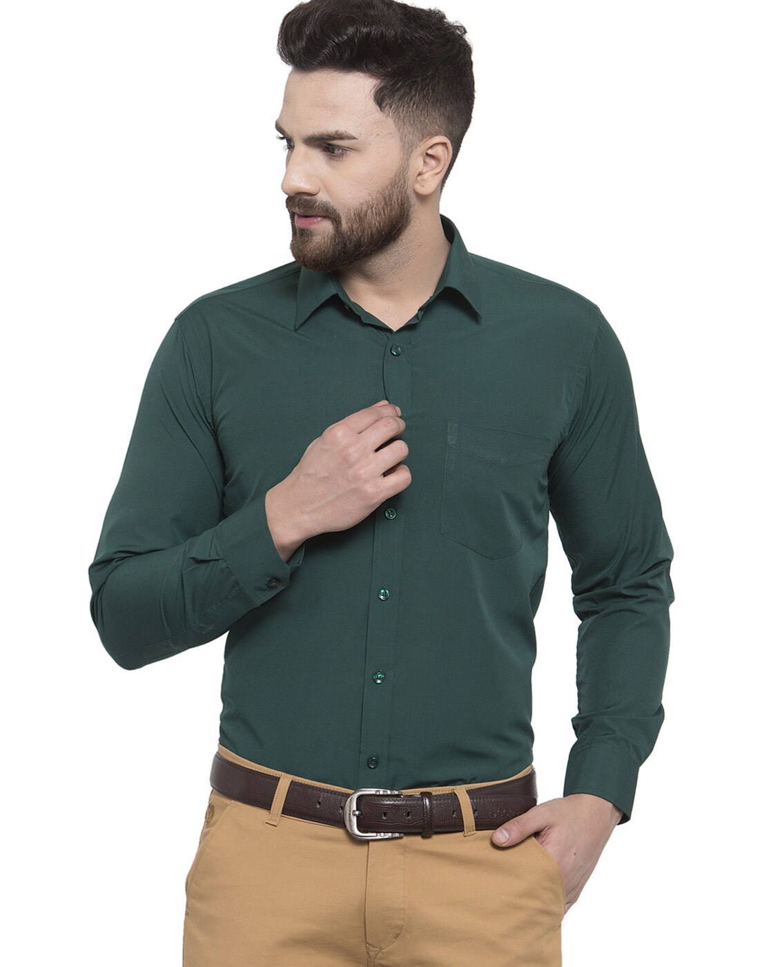 navy and green shirt