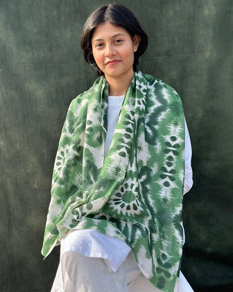 Women Ikat Print Scarf with Folded Hem Price in India