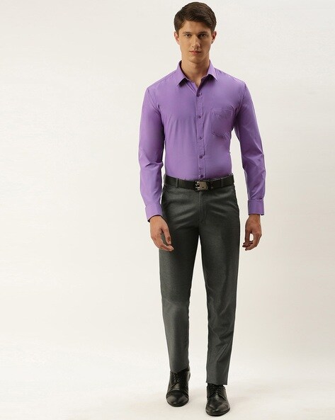 Lilac Purple Formal/Casual Plain-Solid Premium Cotton Shirt For Men