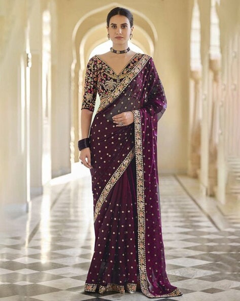Designer, Traditional, Wedding Purple and Violet color Satin Silk, Silk  fabric Saree : 1786644