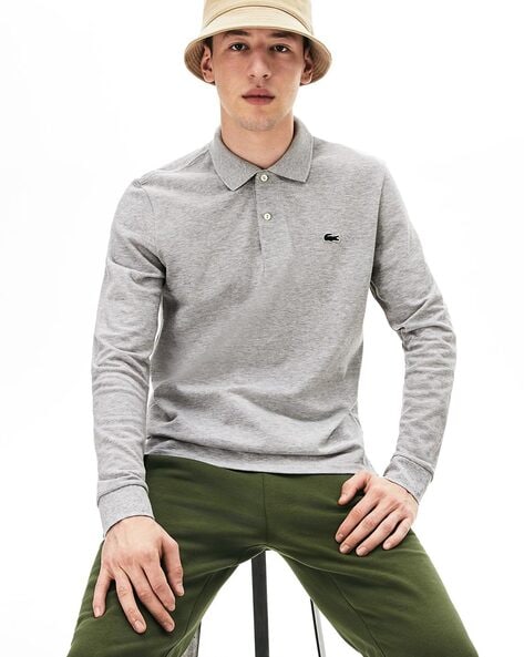 Grey long 2024 sleeve lacoste polo