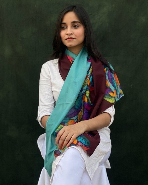 Women Leaf Print Cotton Scarf Price in India