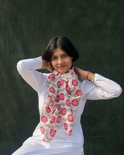 Women Floral Print Cotton Scarf Price in India