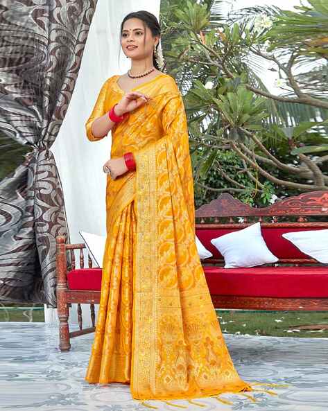 yellow saree with red blouse | Fashionworldhub