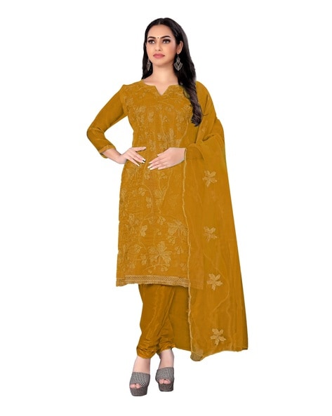 Women Embroidered Unstitched Dress Material Price in India