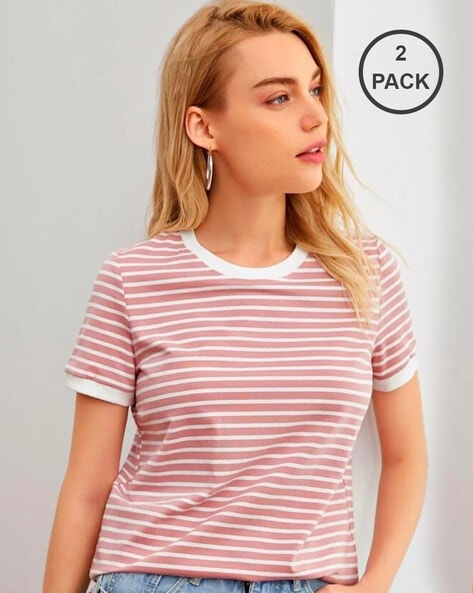 DREAM BEAUTY FASHION Women Pack of 2 Striped Fitted Tops