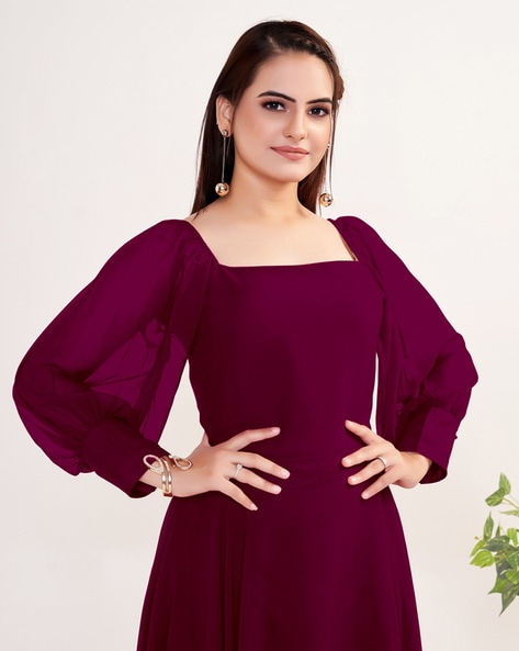 04-03-Trendy V Neck Frock Kurti-Purplish Wine-04-03-010 – Colours Trendz