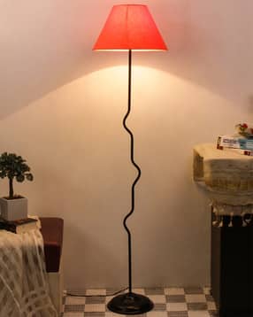 Devansh Conical  Orange Cotton Shade Floor Lamp With  Black  Base-image-4