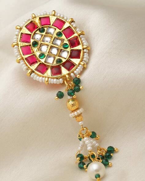 Panash Gold-Plated Beaded Kundan Studded Brooch