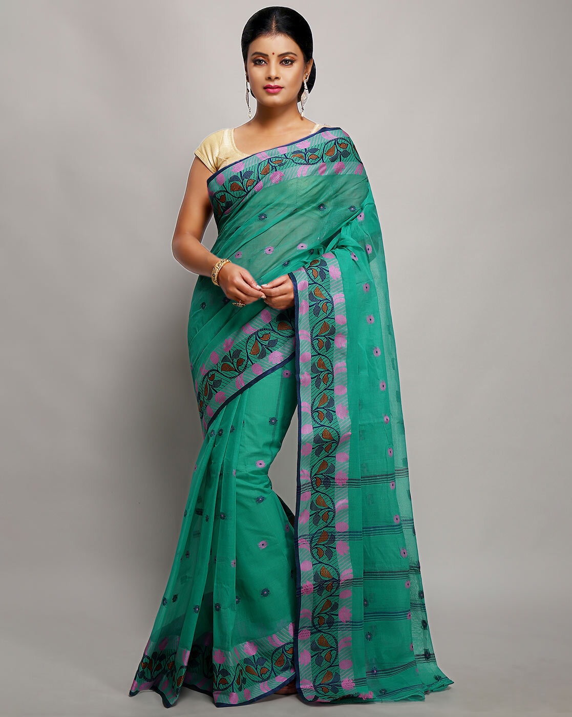 Buy Teal Sarees for Women by Indie Picks Online