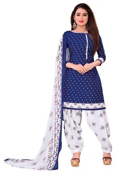 Women Geometric Print 3-Piece Unstitched Dress Material Price in India