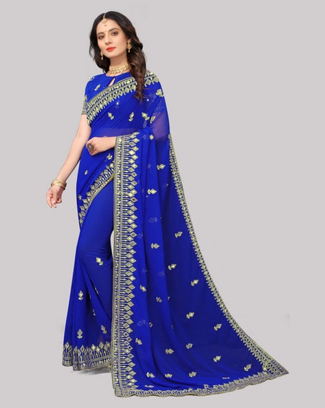 Royal Blue Designer Raw Silk Saree – Ethnos