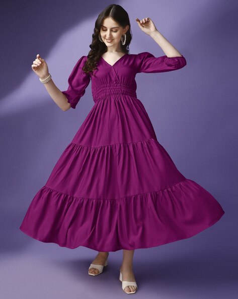 Gardens 3D Butterfly Appliques Tulle Dresses Women Purple A-line Hi Low  Tiered Ruffled Dress Deep
