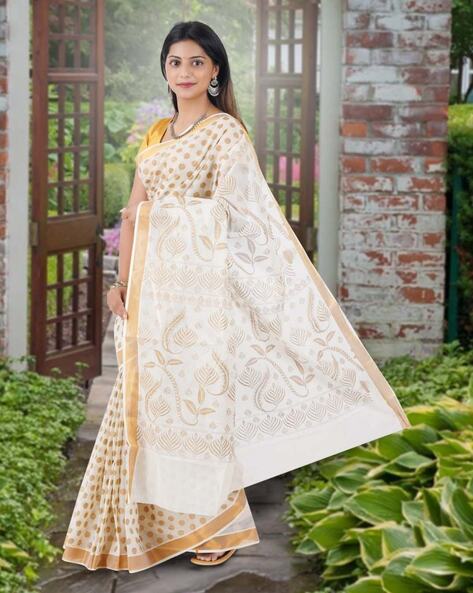 Beige Kerala Pure Cotton Sarees – Dailybuyys