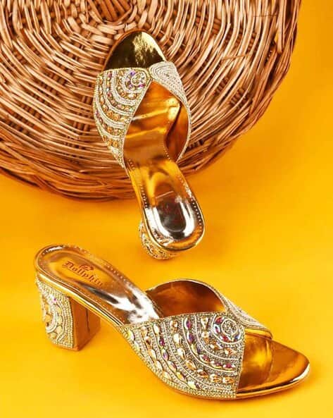 Buy Gold Heeled Sandals for Women by DOLLPHIN Online