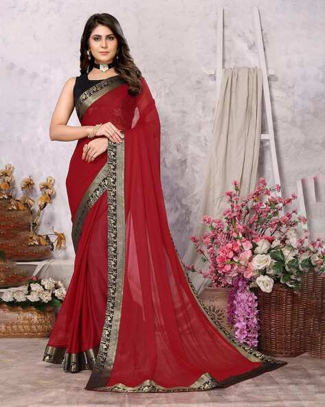 Embroidered Georgette Wine Maroon Saree|SARV150430