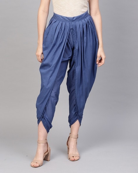 Buy Kaanchie Nanggia Royal Blue Silk Pleated Dhoti Pants online