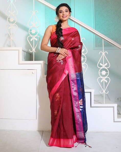 Maroon & Dark Red Silk Saree - Pure Silk / Pattu Sarees - Womens Wear