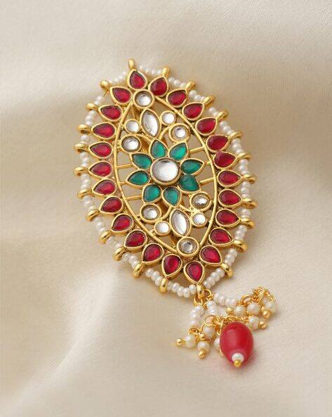 Panash Gold-Plated Kundan-Studded Floral Charm Brooch