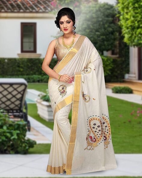 Buy Banarasi Silk Works Beige Cotton Woven Saree With Unstitched Blouse for  Women Online @ Tata CLiQ