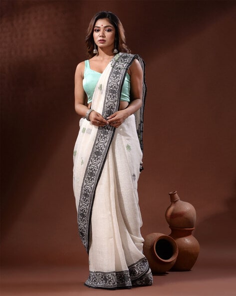 SPARKLE IN MY EYE - IVORY ERI SILK SAREE – Ereena