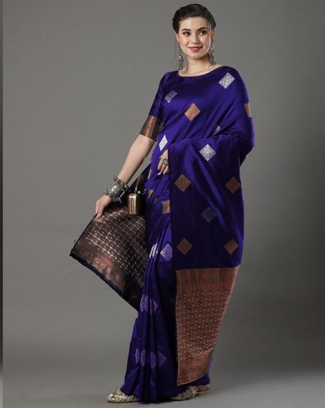 Buy Flower Design Work Blouse Chinnon Silk Saree (Purple) online from  Riddhi Textile Hub