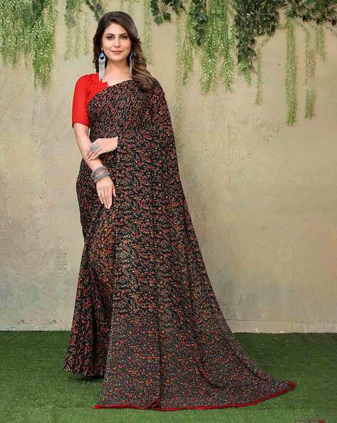 Red & Black Designer Embroidered Silk Wedding Saree | Black and red saree,  Saree, Saree wedding