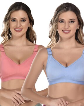 Embroidered Minimiser Twin Pack Bra In blue