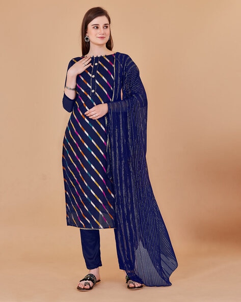 Women Striped Unstitched Dress Material Price in India