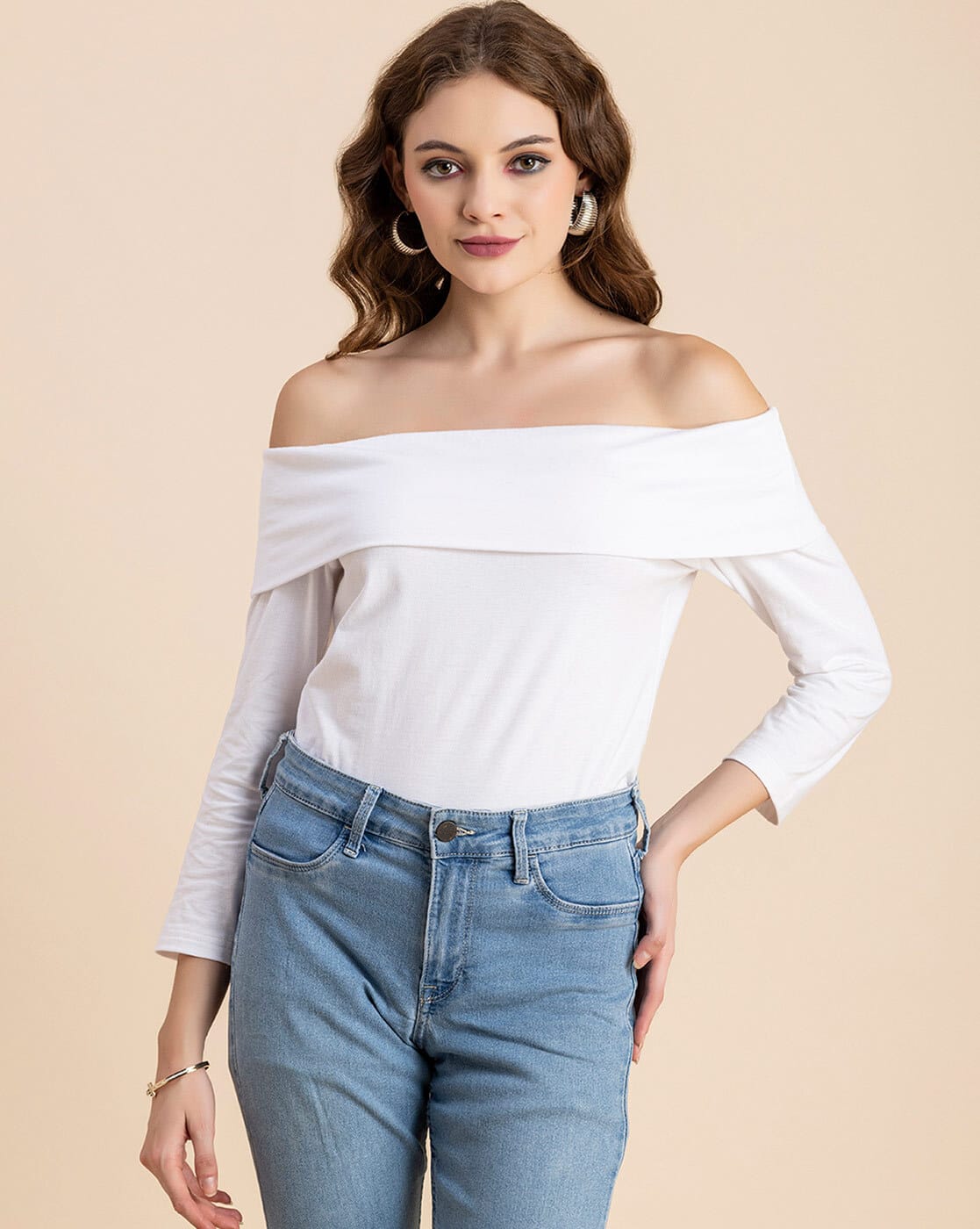 ANDMARY Lou offshoulder knit tops/White