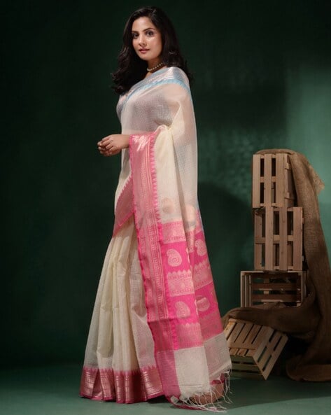 Charming Off white kalamkari half saree paired with a wonderful golden –  shakthistyles